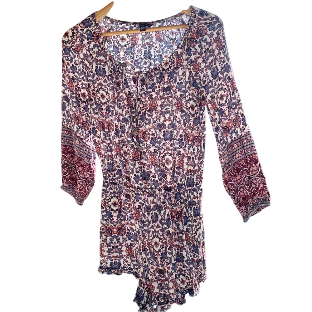 American Eagle‎ Outfitters Red Jumpsuit 3/4 Sleeve Scoop Neck